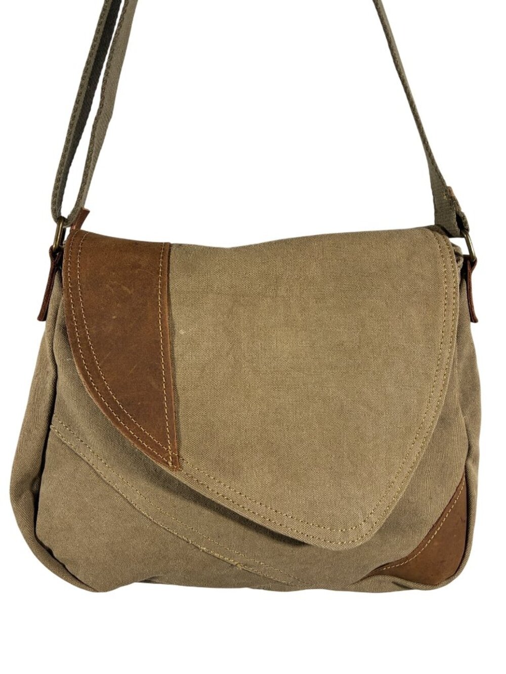CargoIt Canvas Messenger Crossbody Bag With Adjustable Strap Brown Accents Multi